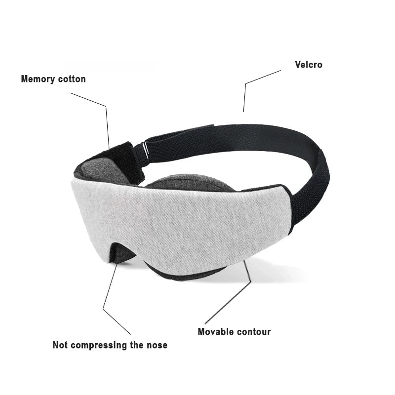 A black velvet velcro sleep mask with a grey memory cotton contoured design.