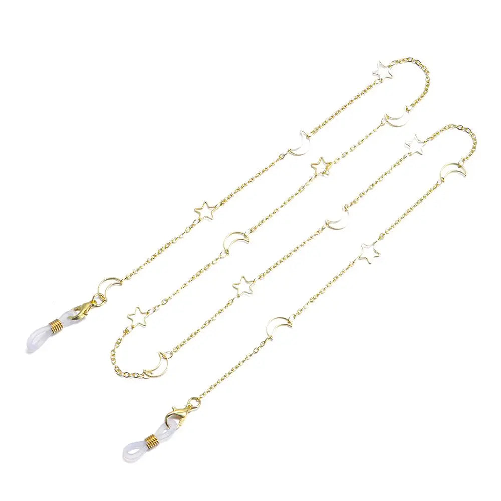 Gold chain lanyard with hollow star pearl charms for eyeglasses