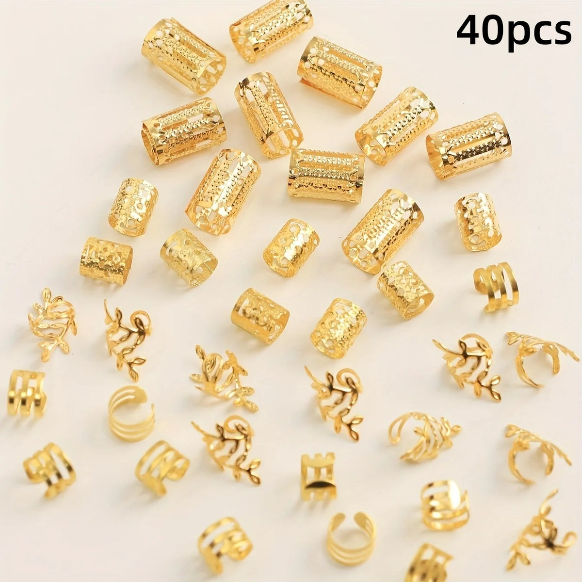40 pieces of elegant gold hollow hair rings for braids