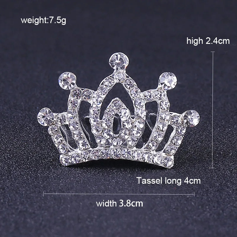 A sparkling crystal princess tiara hair comb with a crown design, measuring 7.5g and 2.4cm high.