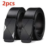 Two black men's automatic buckle casual belts are shown rolled up.