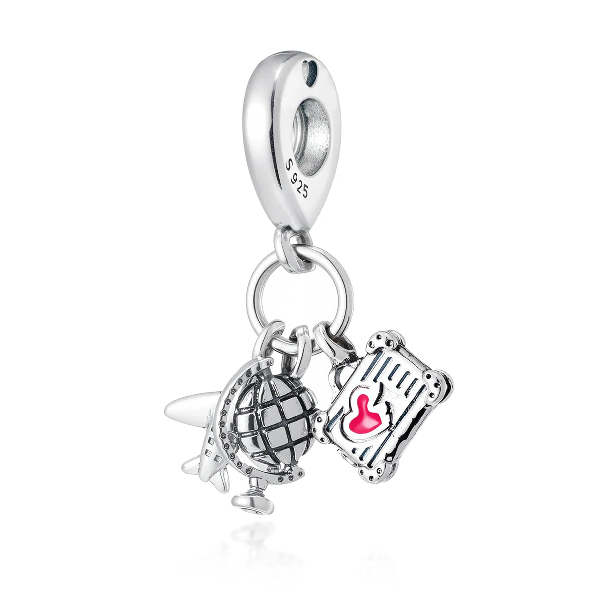 Cuenta de plata con adorno de globo y corazón para hacer joyería