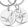 Silver stainless steel keychain featuring a line drawing of hands and names on a circular tag