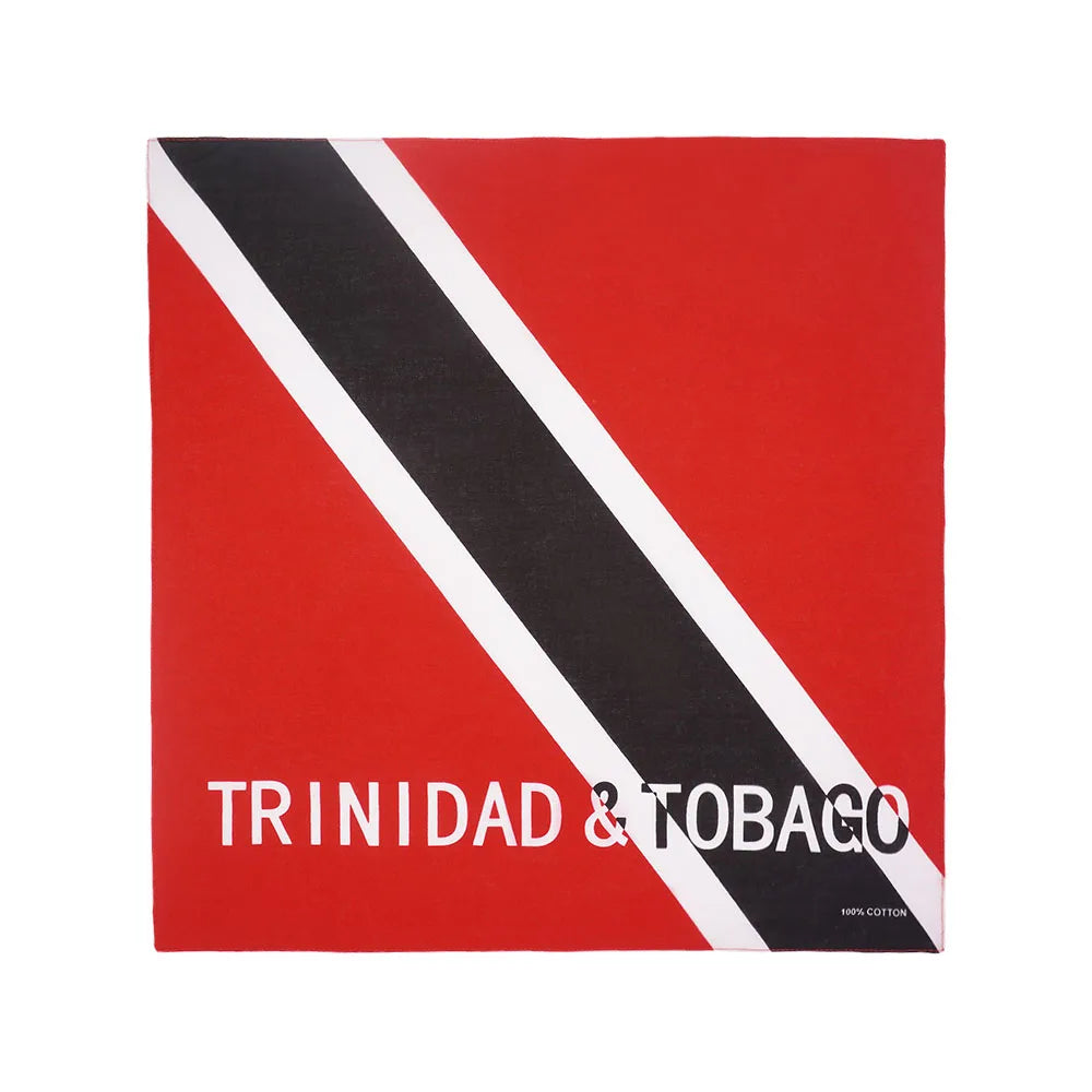 Rot-schwarz gestreiftes Stoffstück mit Design der Flagge von Trinidad & Tobago