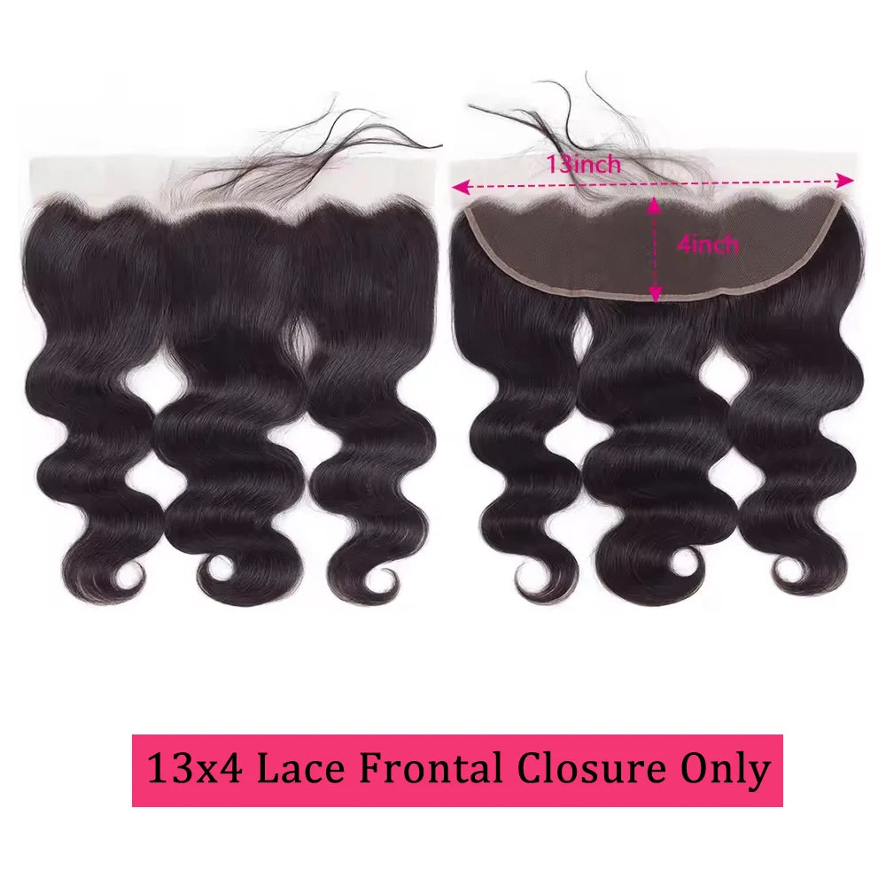 Une paire d'extensions de cheveux humains en dentelle ondulée noire, avec mesures.