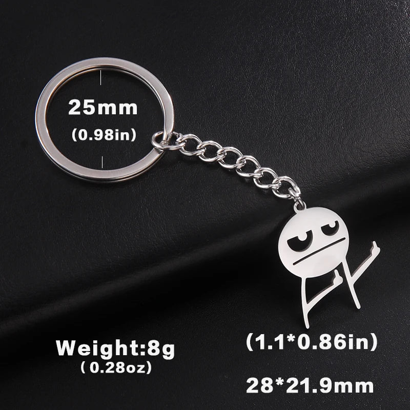 Silver keychain featuring a stickman middle finger design with a 25mm ring and 8g weight