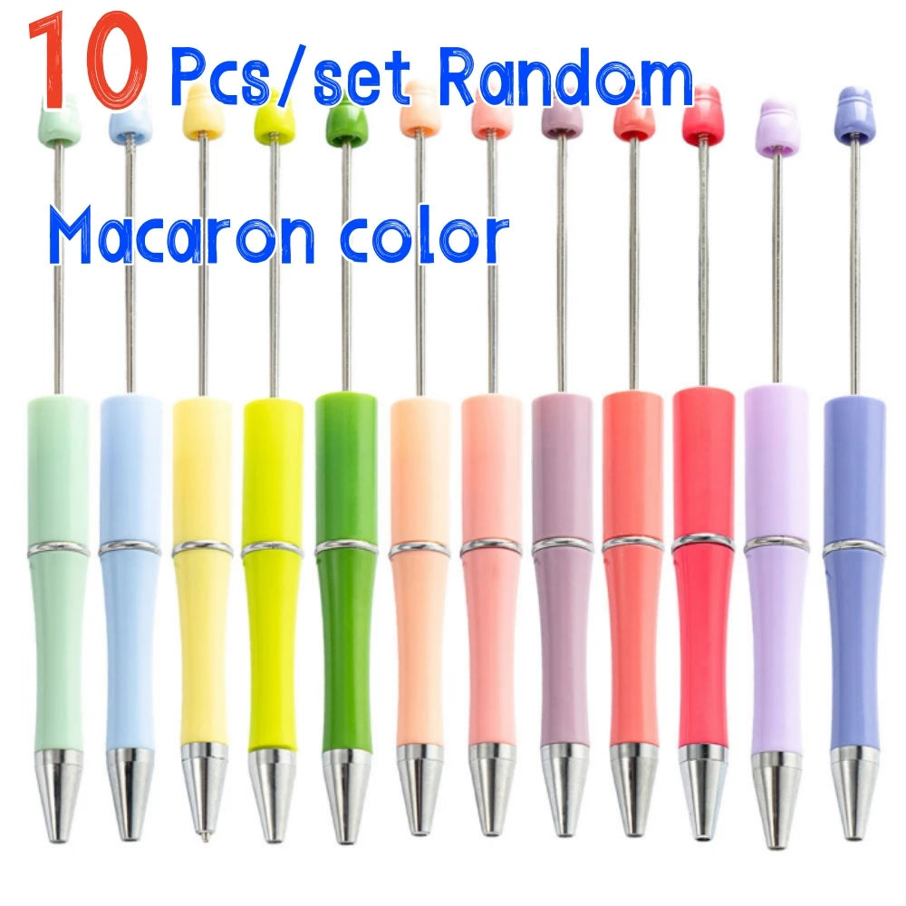Ten assorted color silicone beadable ballpoint pens in a set