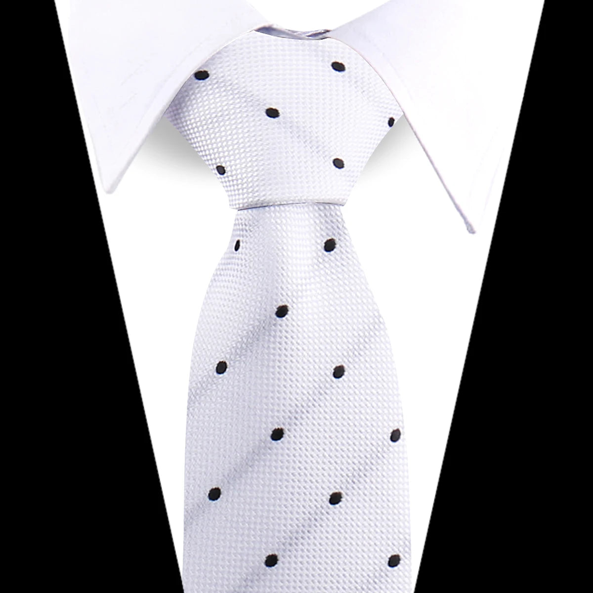 White dress shirt with a white dotted tie and collar