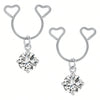 A pair of silver heart dangle non-piercing nipple rings featuring cubic zirconia stones.