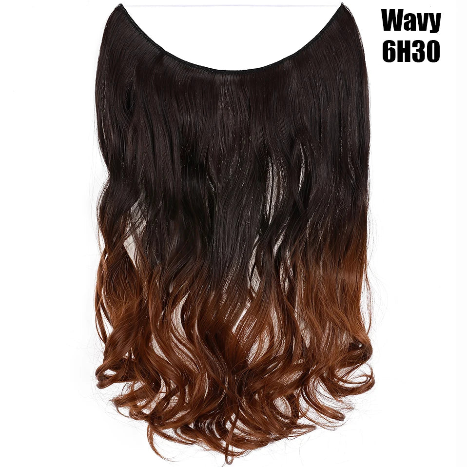 Dark brown wavy hair extensions with a gradient color from dark brown to auburn
