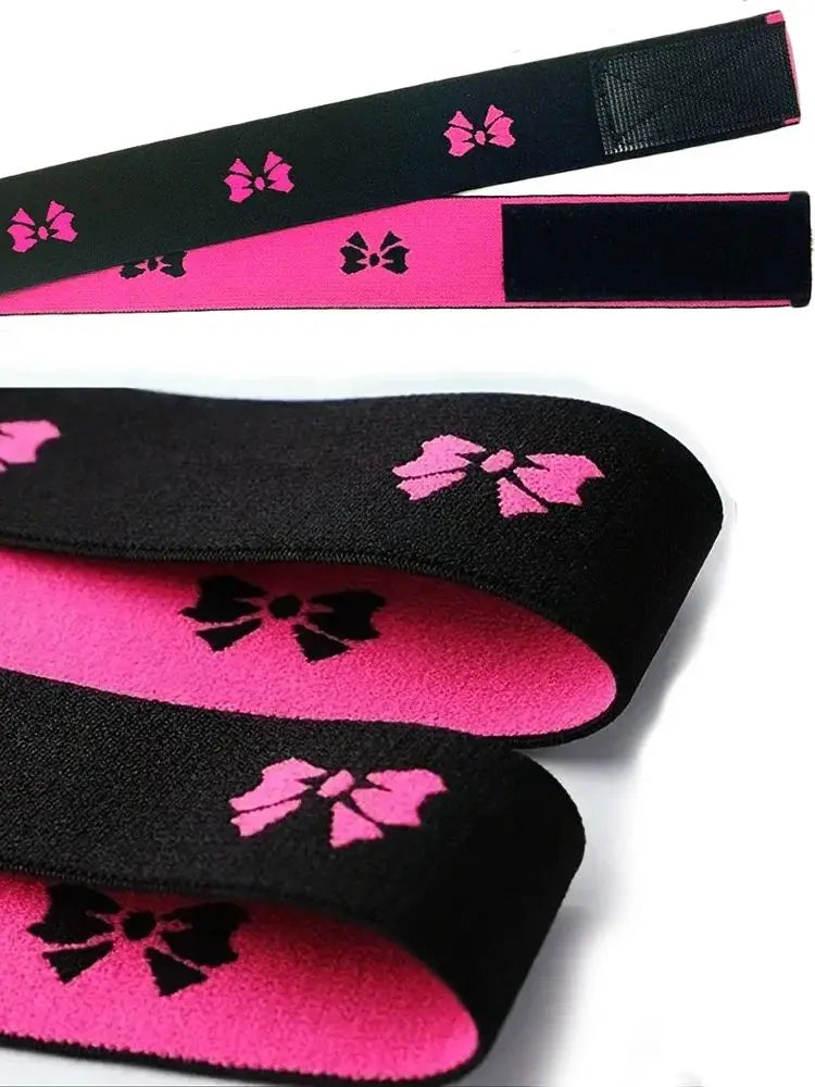 Black and pink adjustable elastic bands for wig edges shown in various sizes