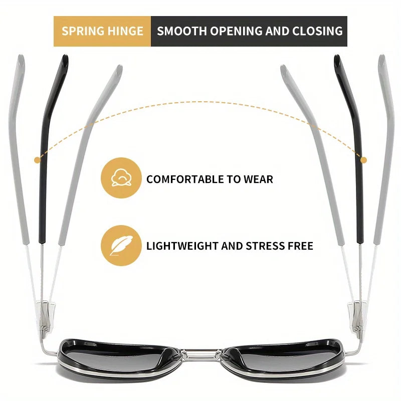 A pair of black vintage polarized square sunglasses with silver temples shown against a white background.