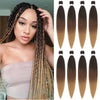 A woman models 26-inch pre-stretched ombre braiding hair extensions in various shades of brown and blonde.