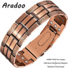 A close-up view of a rose gold colored Aradoo bracelet made of pure copper with neodymium magnets.