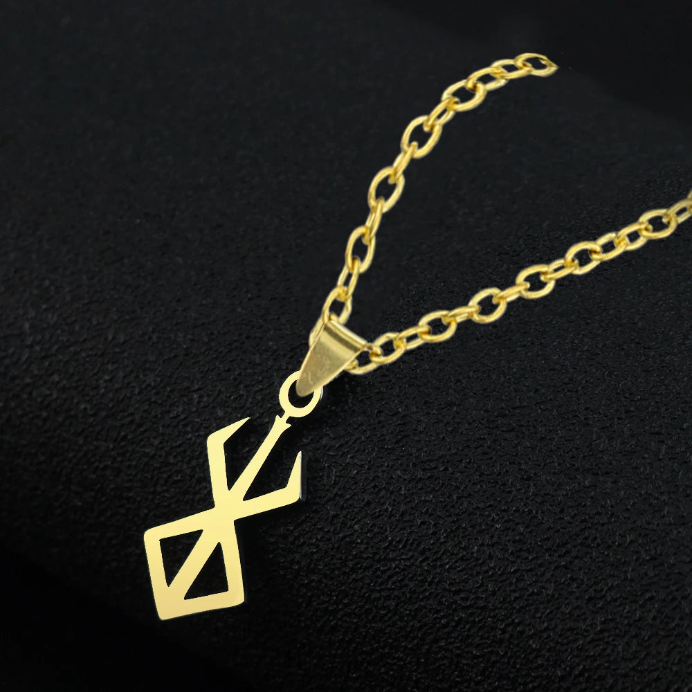 Collar de cadena de oro con colgante de logo de espada Berserk de anime