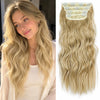 Long blonde wavy hair styled with synthetic ombre clips
