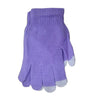 A pair of purple knit touch screen gloves with light gray accents.
