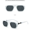 Un par de gafas cuadradas blancas y negras anti-luz azul para computadora, mostradas de frente y de lado.
