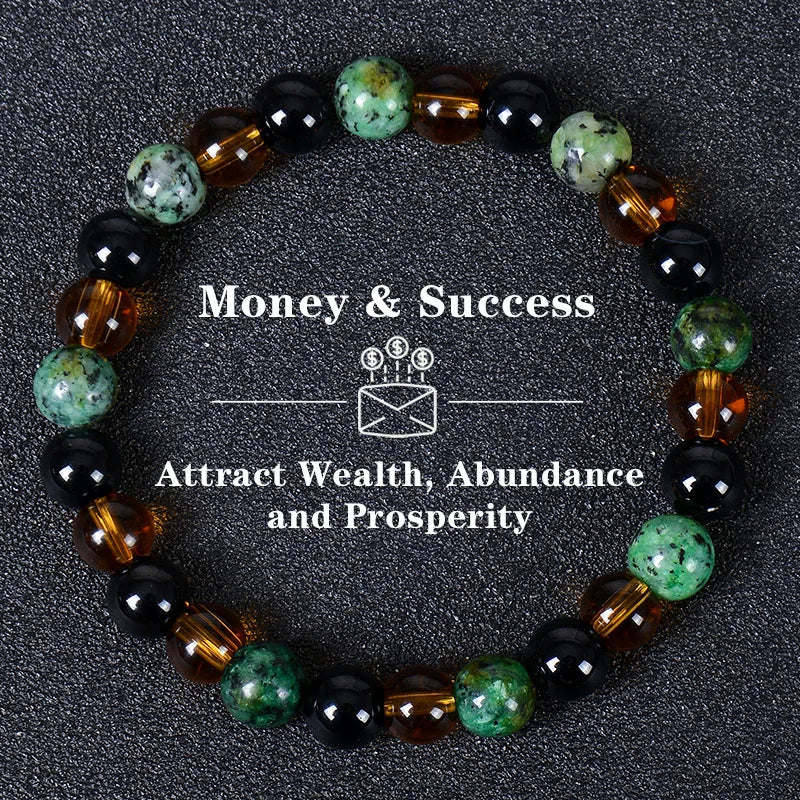 Tiger eye crystal bracelet with various colored beads used to attract wealth, abundance, and prosperity
