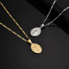 Gold and silver chain necklaces featuring a prayer pendant for Virgin Mary