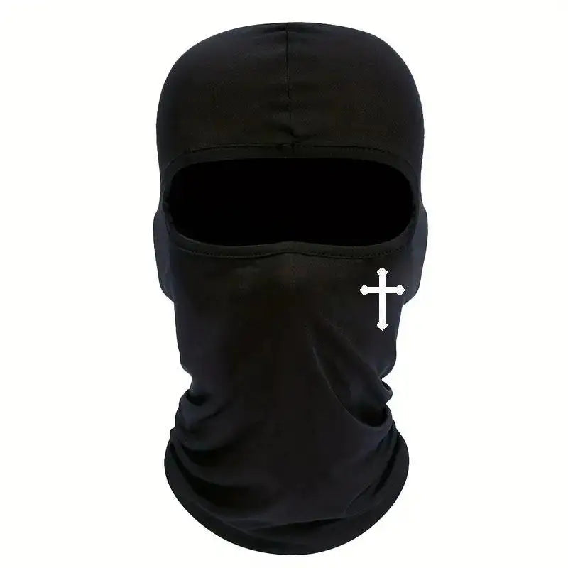 Mascarilla/balaclava deportiva negra de cara completa con diseño de cruz