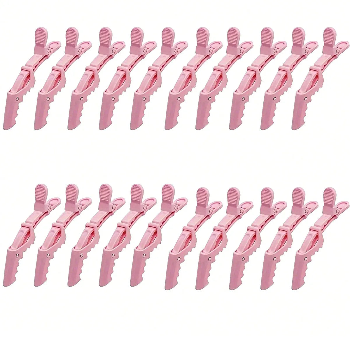 A set of pink professional multifunctional hair sectioning clips arranged in a row.