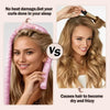 Comparison showing a hair roller product versus damaged, frizzy hair.