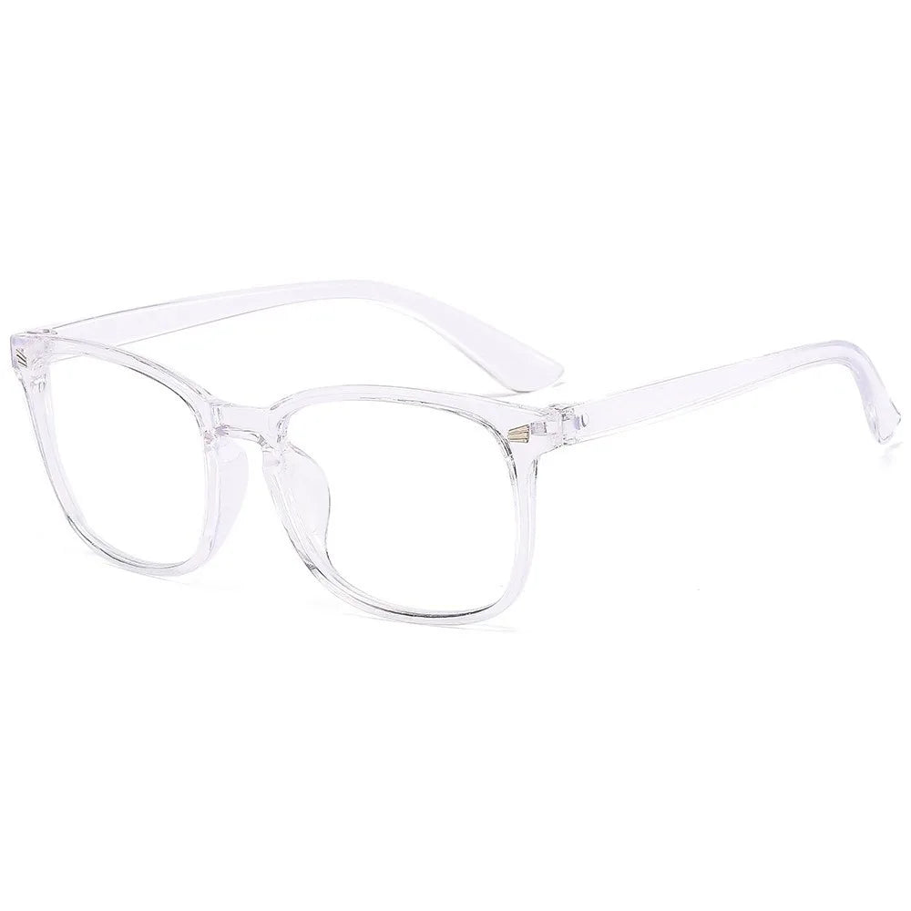 Clear plastic vintage square anti-blue light eyeglasses with thin metal temples