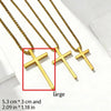 Gold stainless steel cross pendant necklace for men displayed on a white background