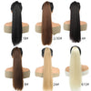A collection of ultra-long straight ponytails wigs in various shades including black, brown, and blonde.