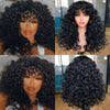A collage of a Red Ginger Curly Wave wig with bangs shown from various angles.
