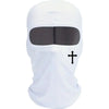 Mascarilla balaclava blanca de cara completa con visera negra y detalle de cruz