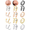 Colección de aretes de aro con nariz doble en acabados plateados, dorados y negros, algunos con circonitas cúbicas