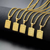 A set of five gold-plated letter pendant necklaces labeled A through E displayed on a dark surface.
