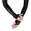 Black fingerless leather hook gloves worn on a hand