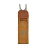 A brown adjustable elastic waistband buckle set with a metal clasp and fabric strap.
