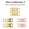 Three pairs of gold and frosted gold diamond gold shoe charms and laces