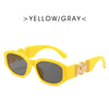 Gelbe und graue Vintage-Luxus-Square-Sonnenbrille mit Goldakzenten