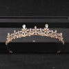 Gold-toned bridal tiara headpiece adorned with clear crystals and rhinestones