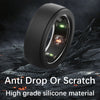 A close-up view of a black silicone ring protector designed for anti drop or scratch protection.