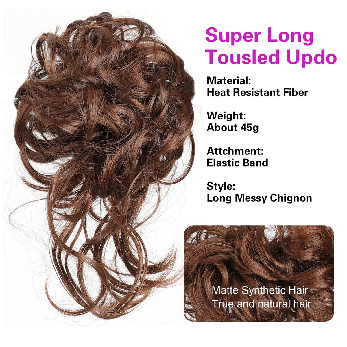 Super Long Tousled Updo made of heat resistant fiber with a long messy chignon style