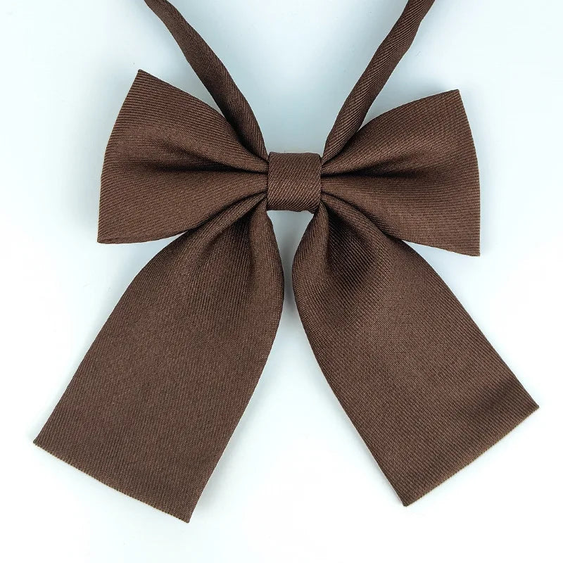 A brown fabric butterfly ribbon tie set with a bow and a long tie.