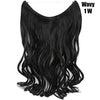 Black wavy hair extensions, 1 inch width, sold as 20-inch synthetic invisible wire hair extensions.
