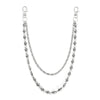 A personalized double-layer waist chain accessory made of silver-toned metal.
