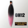 A bundle of black and pink pre-stretched Kanekalon braiding hair extensions with a heat setting label.