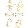 A set of six gold-plated swirl cuff armbands displayed against a white background.
