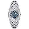 A silver luxury diamond inlaid quartz wristwatch with a pave-set bezel and diamond-encrusted bracelet.