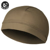 A solid olive green moisture-wicking cycling beanie cap shown from the side.