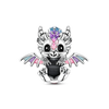 A sterling silver devil's eye charm featuring a stylized dragon head with iridescent purple and pink accents.