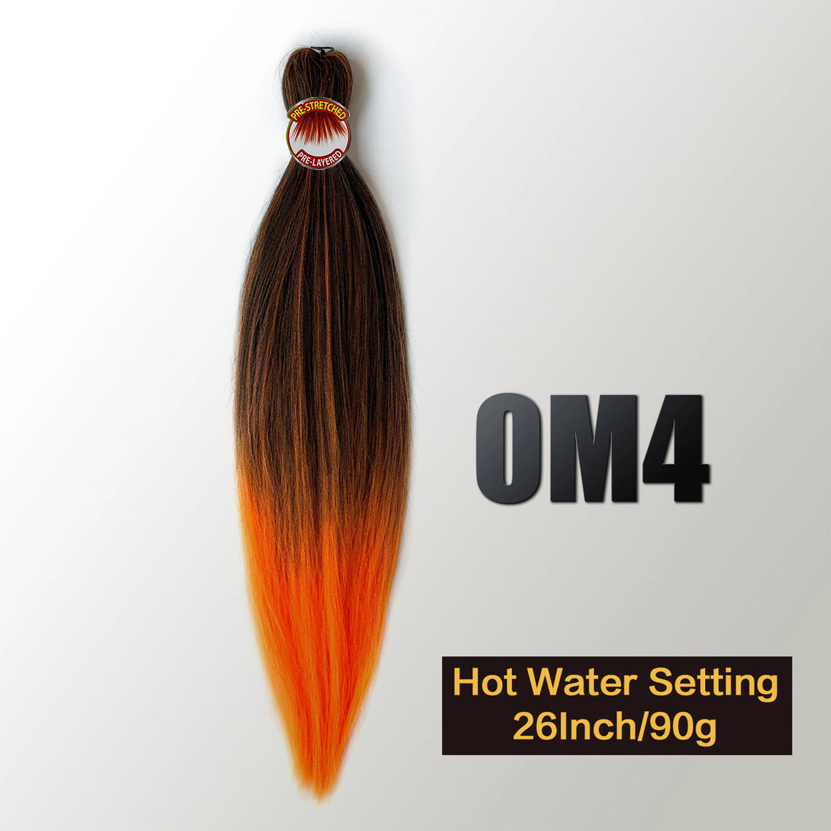 A bundle of pre-stretched Kanekalon braiding hair extensions in a dark brown to bright orange ombre color.